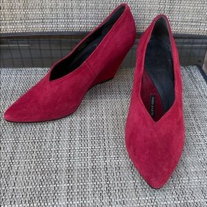 Pied Juste x Anthropologie Burgundy Dark Red Suede Wedge Heels EU Size 37